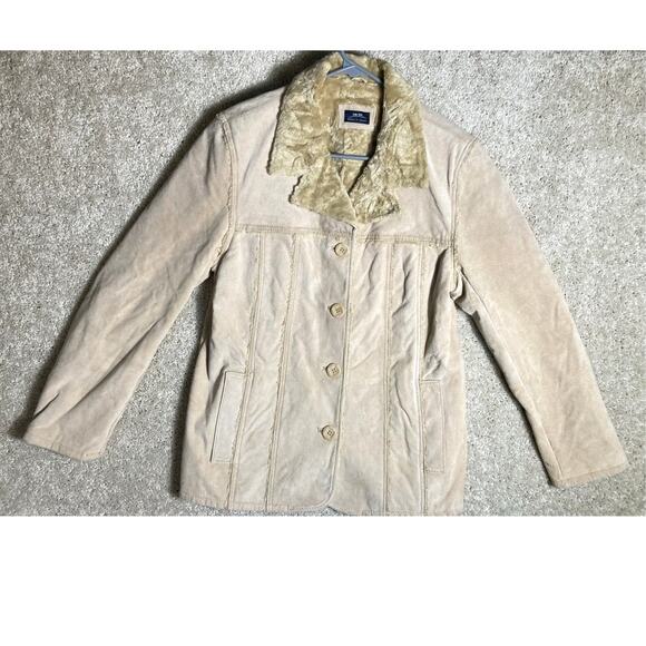 VTG Baileys Point Womens Leather Coat Jacket Light Tan Size Med Sherpa Like Trim - Picture 1 of 10